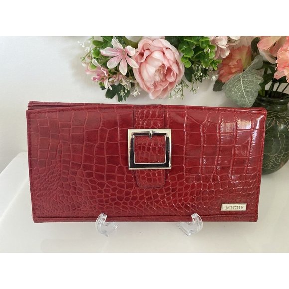 Vintage Miche Classic Clutch Purse Shell Red Ella Animal Print Veg Leather NWOT - Picture 10 of 16